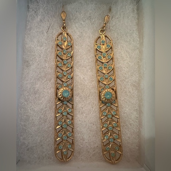 NIB 14K Gold Plated and Light Blue Stone Earrings by La Vie Parisienne - Picture 2 of 2